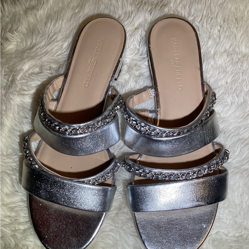 Karl Lagerfeld silver caliana flat sandal size 8.5